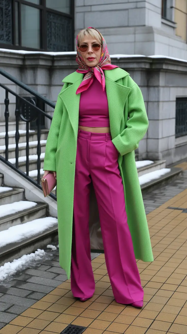 winter outfits over 60 2025-2026 Bold Color Blocking That Turns Heads