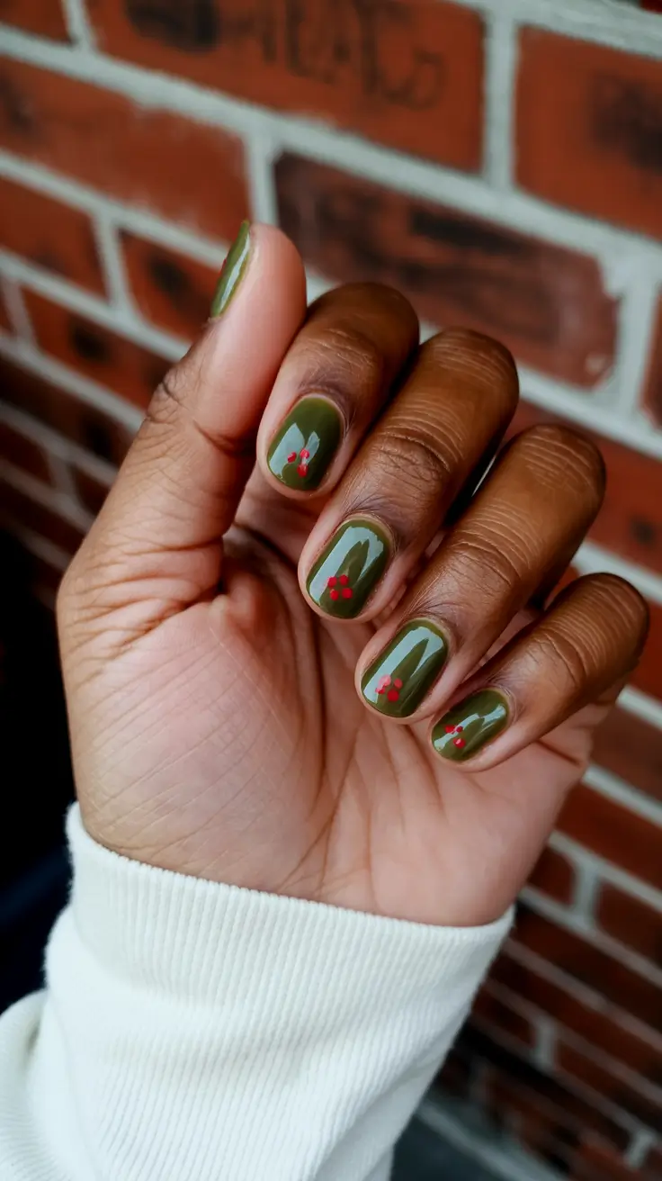 Olive green fall nails 2025 Playful Olive Green with Berry Accents