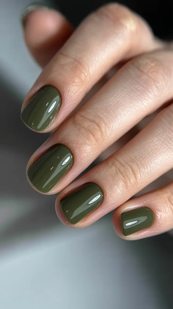 Olive green fall nails 2025 Short Square Olive Simplicity