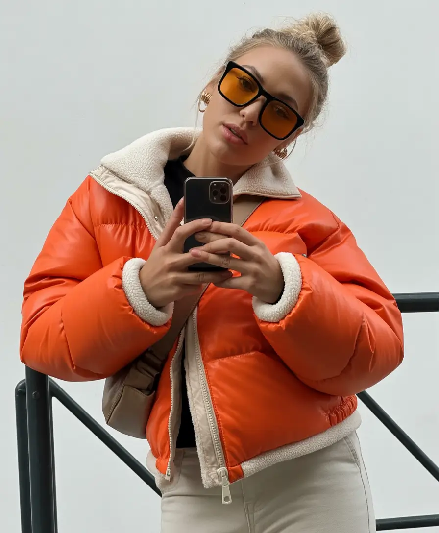 puffer jacket outfit 2025-2026 Bright Pops & Cozy Neutrals