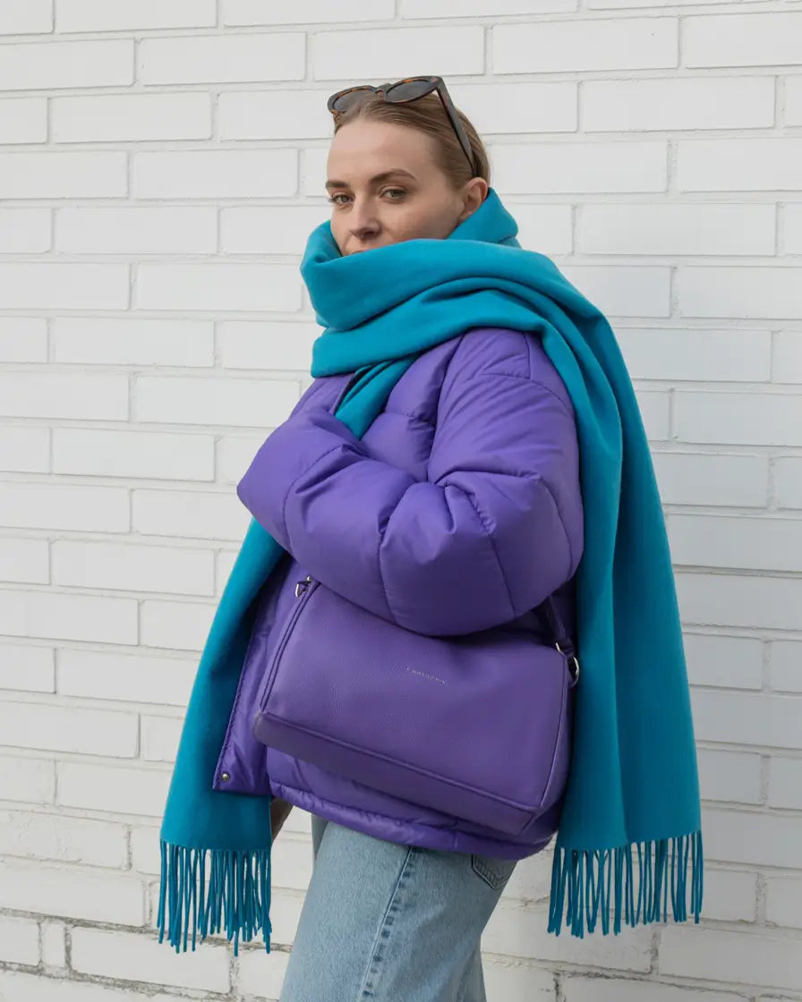 puffer jacket outfit 2025-2026 Blueberry & Teal
