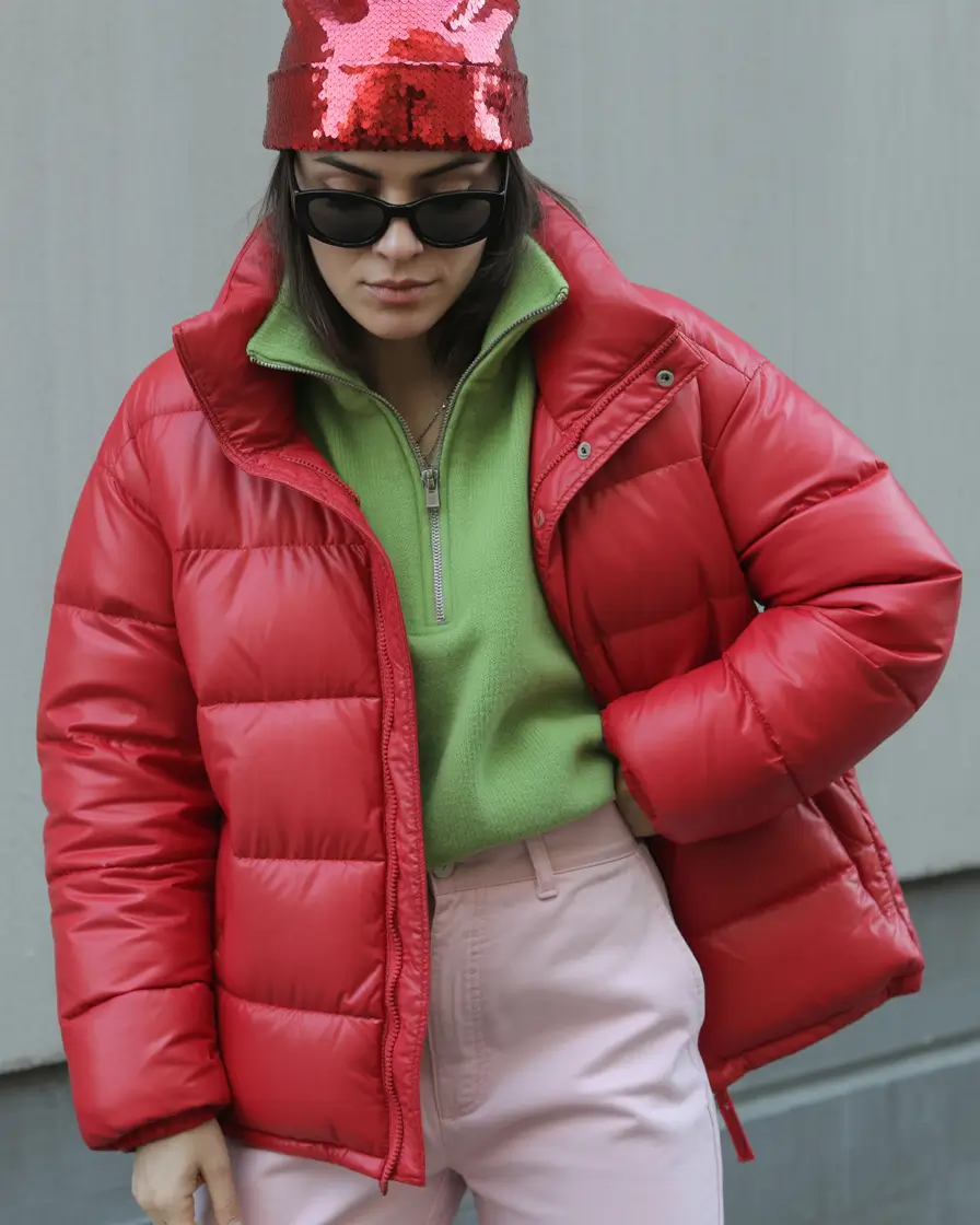 puffer jacket outfit 2025-2026 Cherry Pop Energy