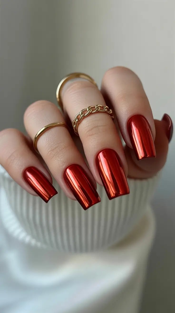red fall nails 2025 Autumn Copper Chrome