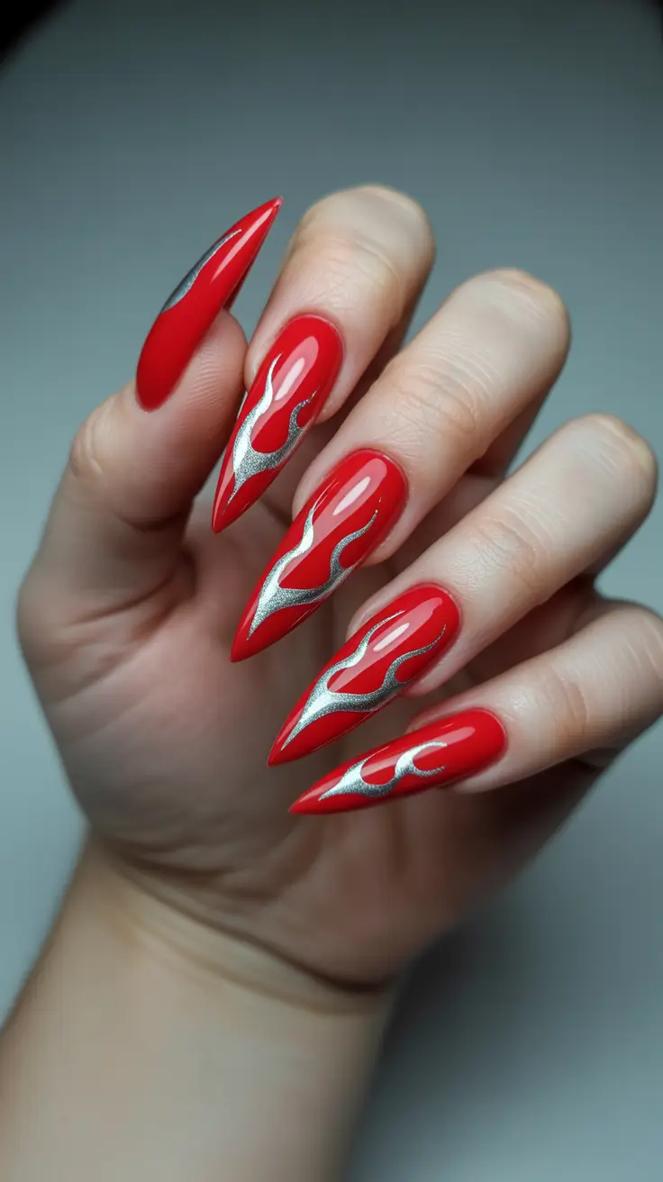 red fall nails 2025 fiery red flames