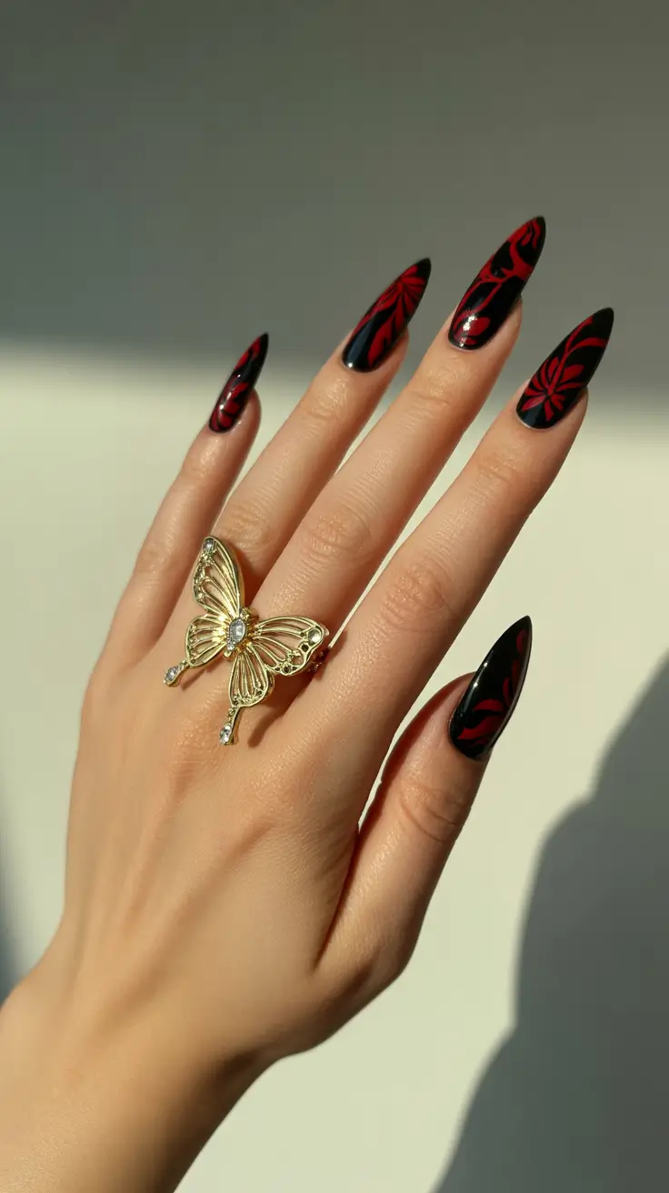 red fall nails 2025 Black and Crimson Drama