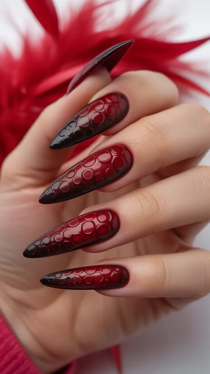 red fall nails 2025 glossy dark cherry ombre