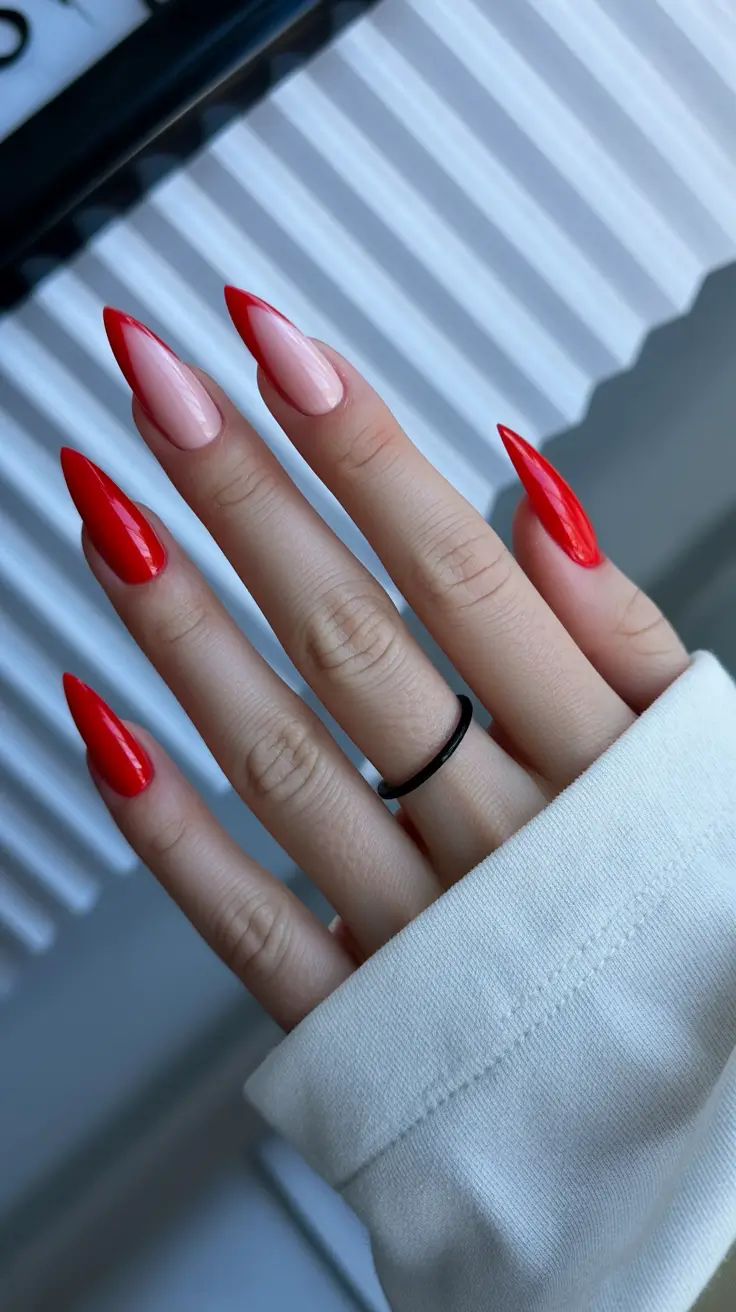 red fall nails 2025 classic red french twist