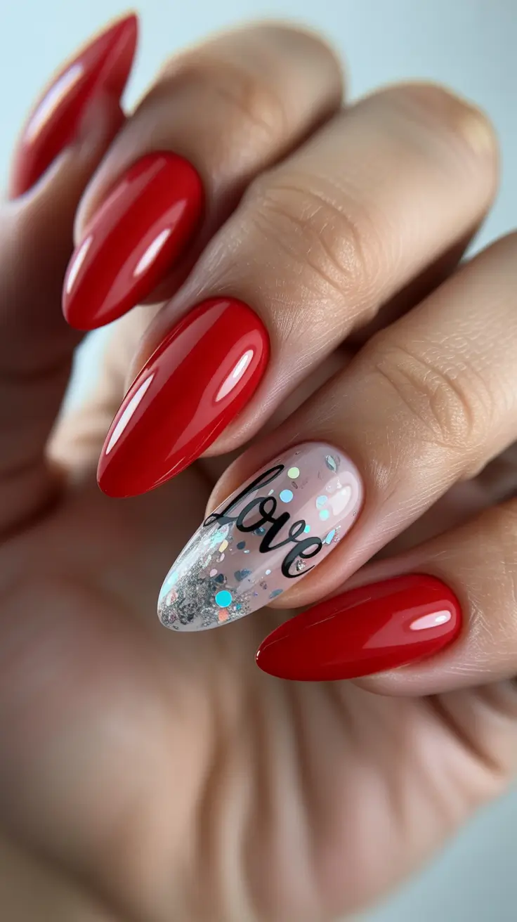 red fall nails 2025 Playful Love Script
