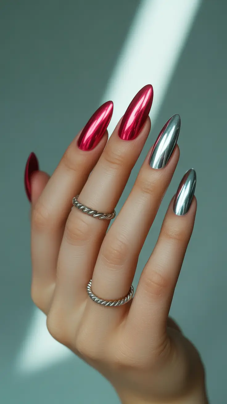 red fall nails 2025 Metallic Chrome Fusion