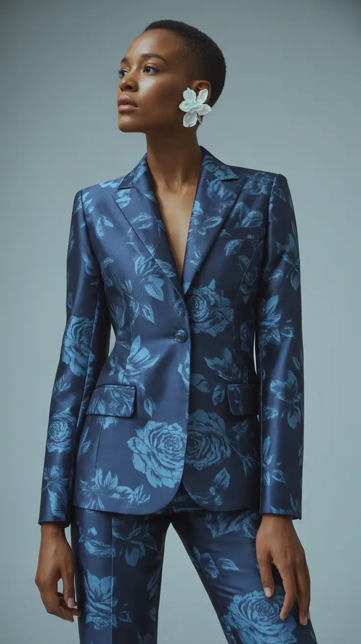 Winter birthday outfit 2025-2026 Blue Floral Suit Power