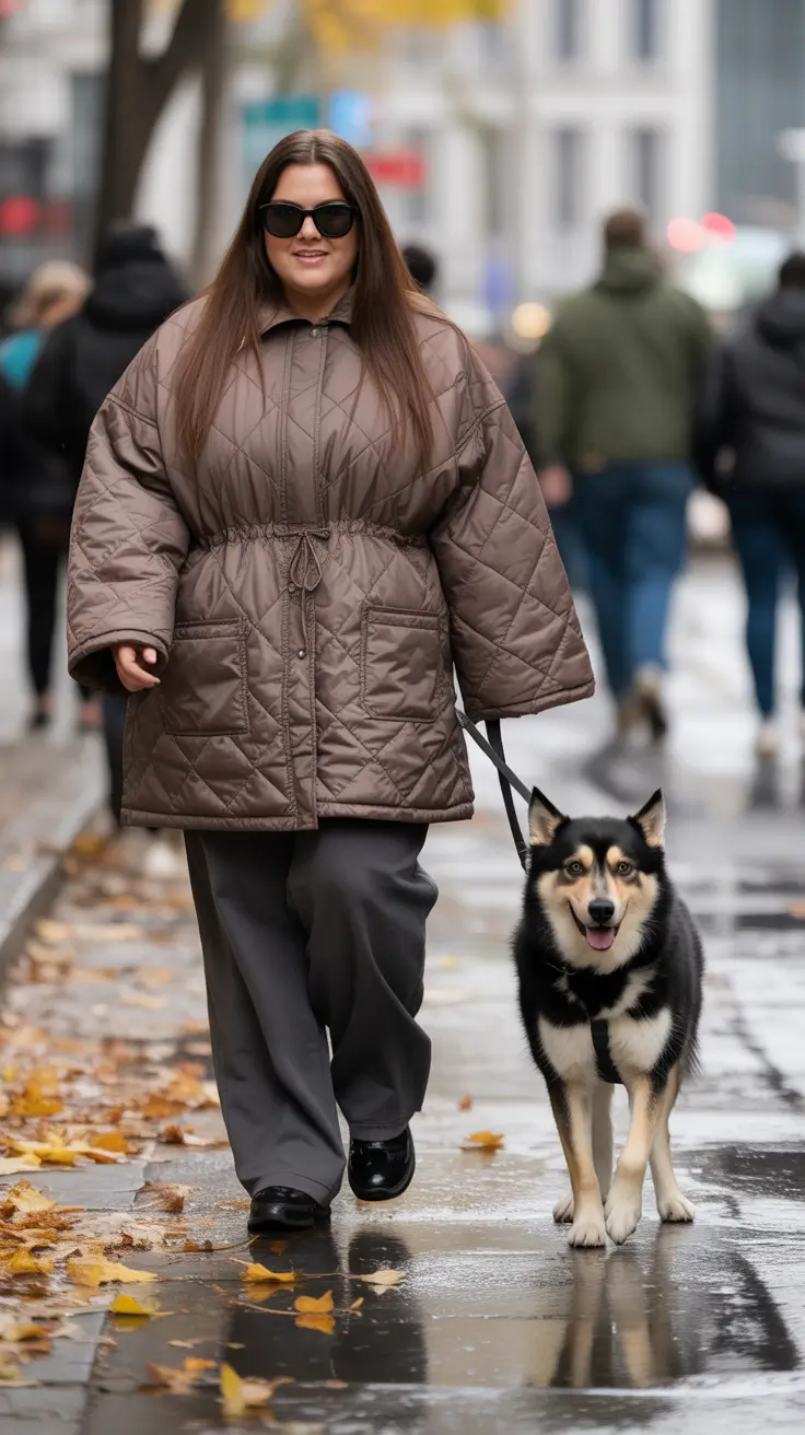plus size winter outfits 2025-2026 Quilted Comfort for Rainy Day Walks