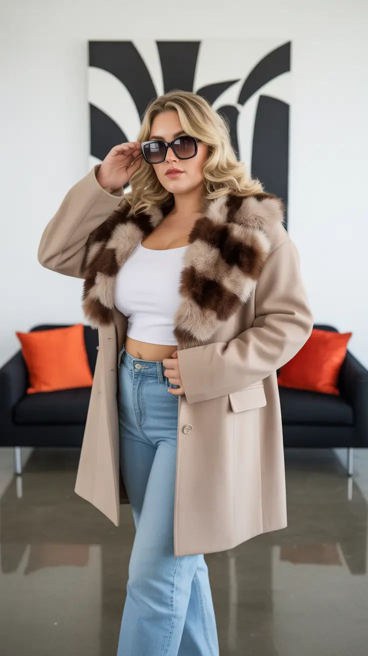 Chic Neutrals Meet Faux Fur Glam on a Plus Size Winter Outfit