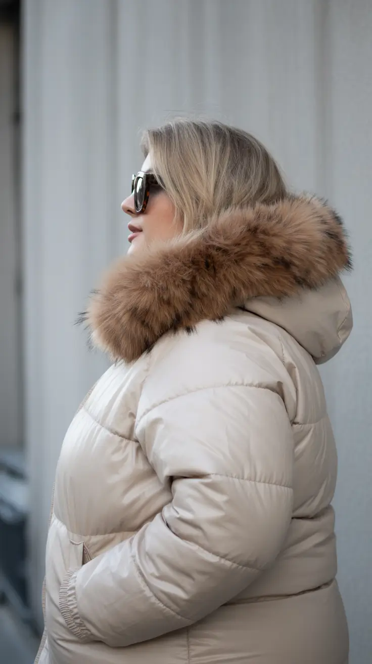 plus-size winter outfits 2025-2026 Modern Puff with a Touch of Luxe