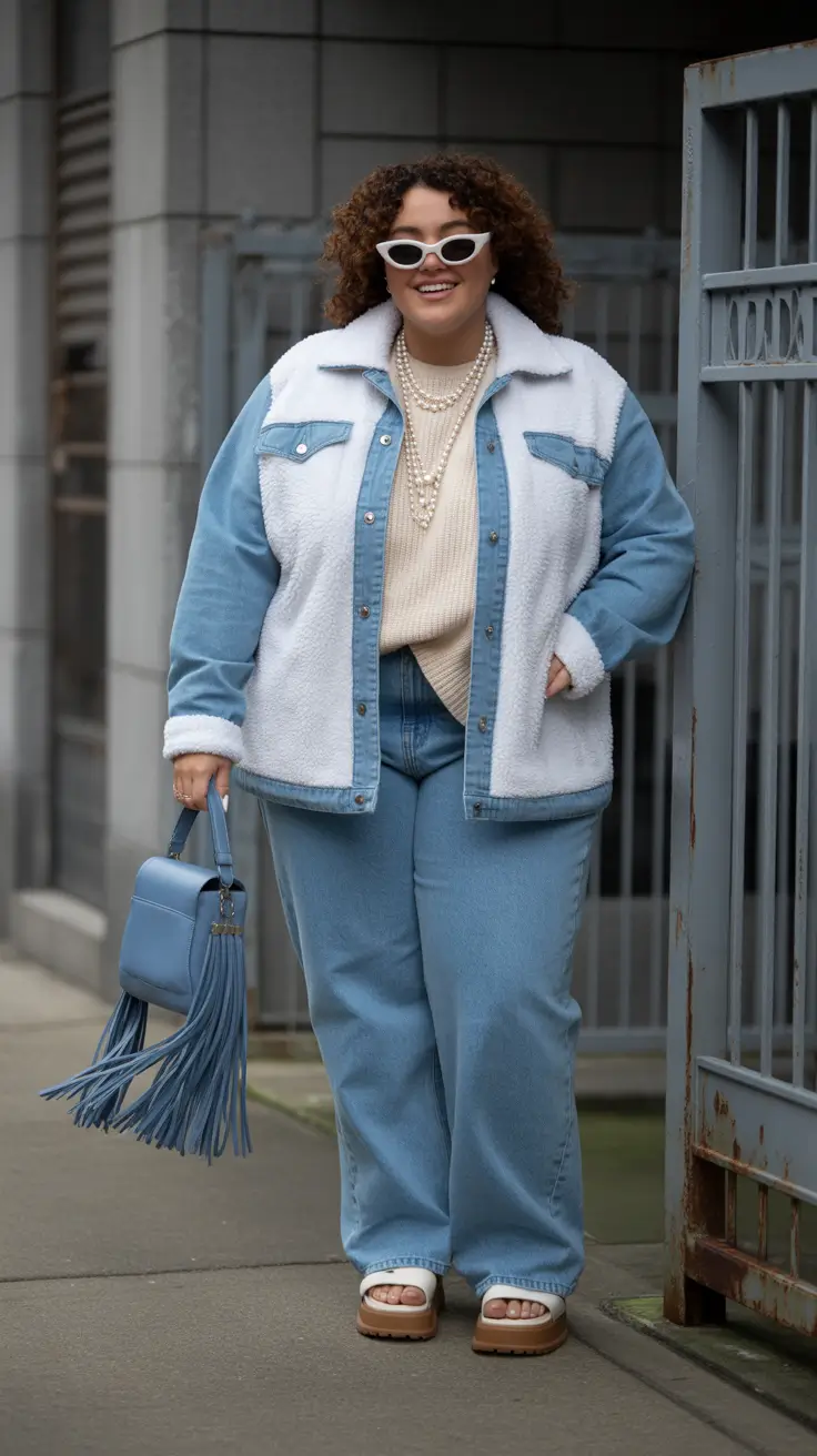 plus size winter outfits 2025-2026 Denim on Denim, But Make It Cozy