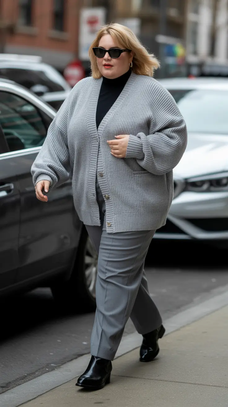 plus size winter outfits 2025-2026 Monochrome Gray, But Make It Sharp