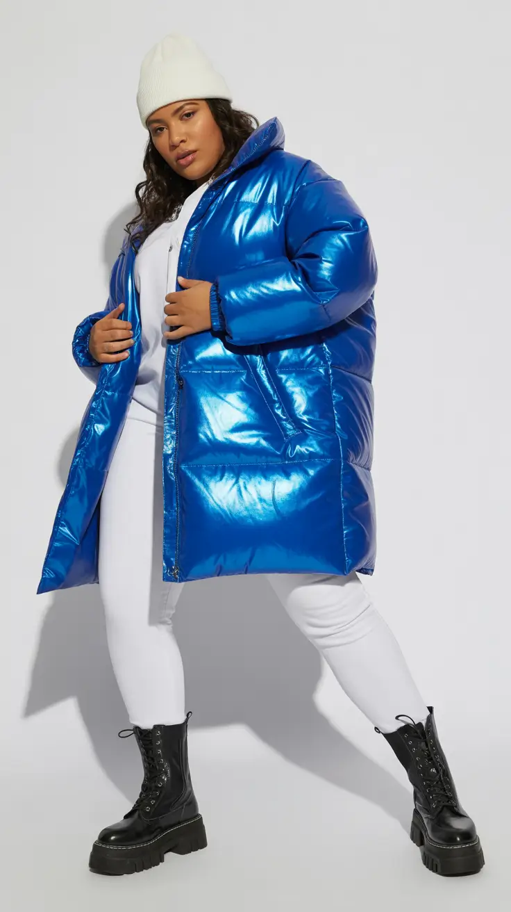 plus size winter outfits 2025-2026 Bold & Futuristic in Electric Blue