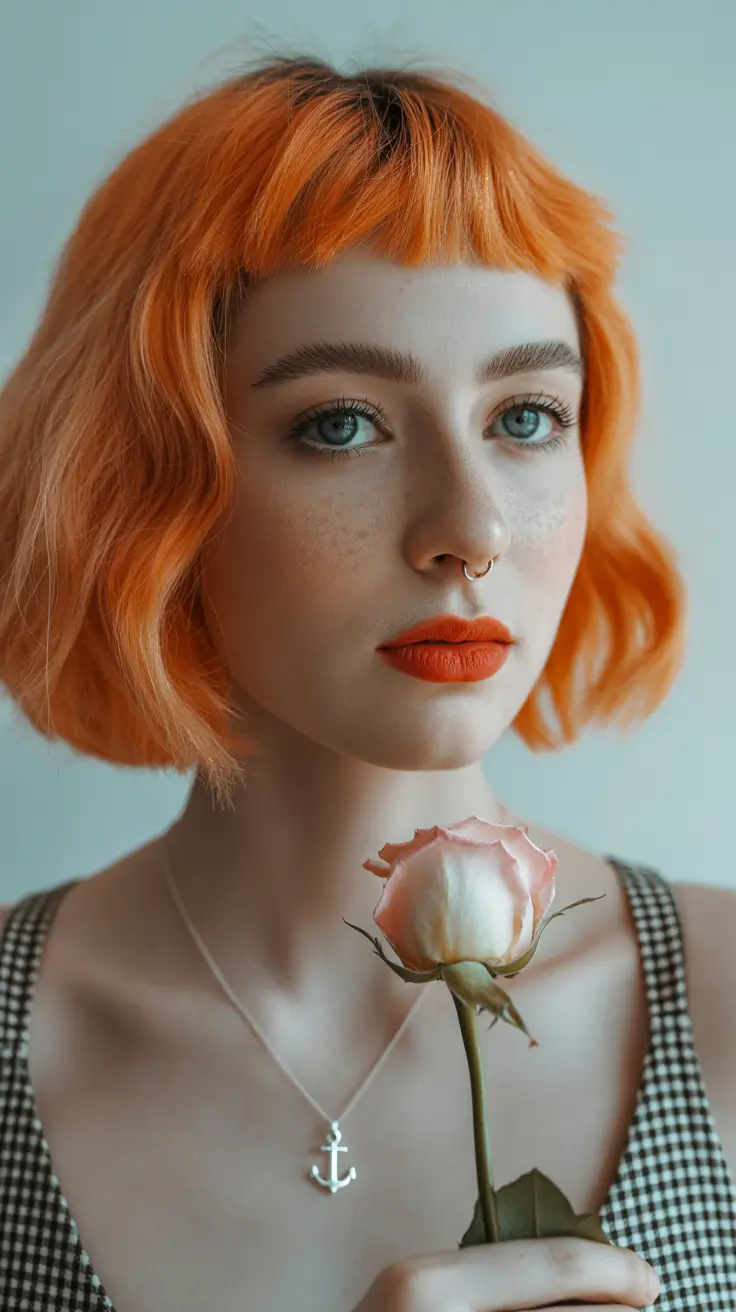 winter hair colors auburn 2025-2026 Playful Auburn Bob with Baby Bangs
