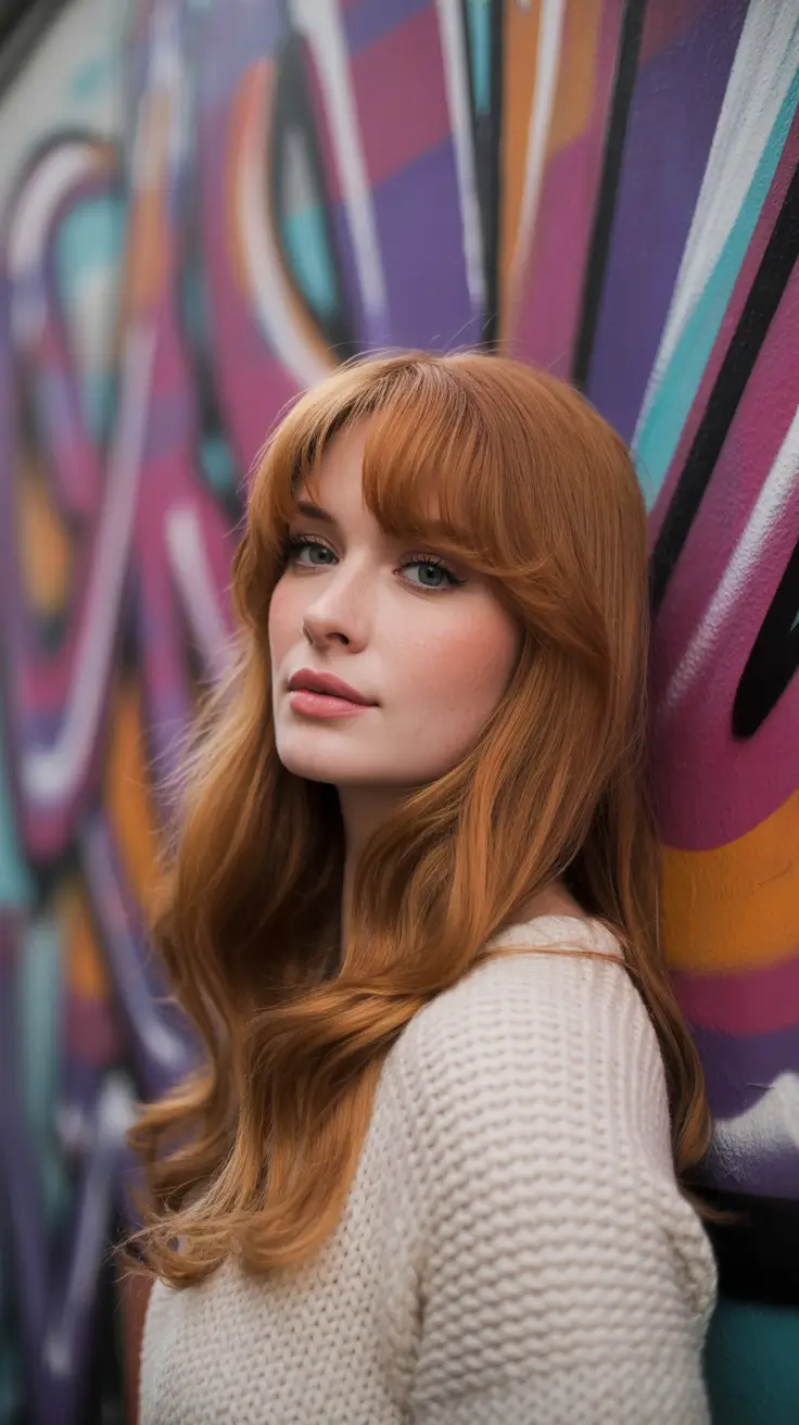 winter hair colors auburn 2025-2026 Soft Auburn Elegance with Fringe