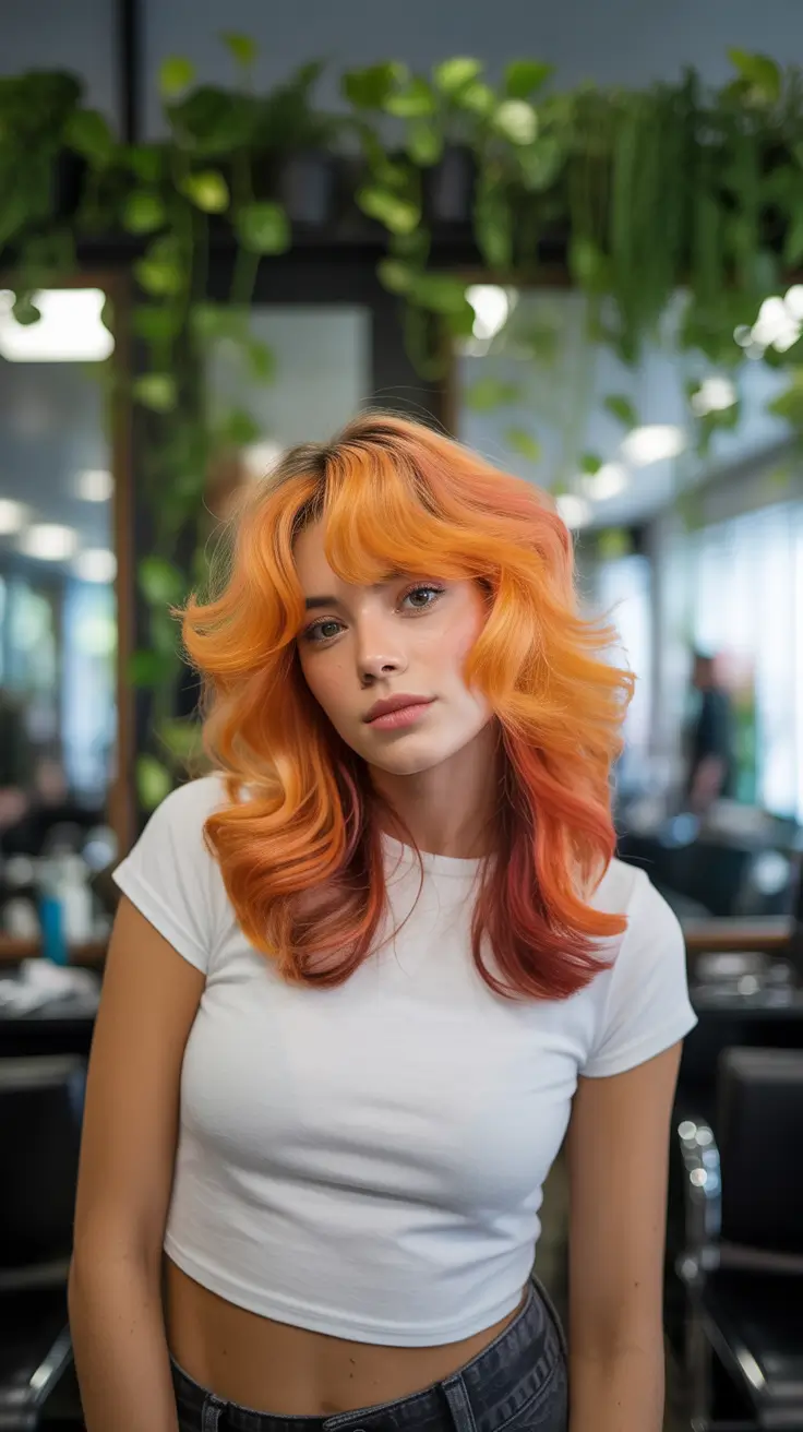 winter hair colors auburn 2025-2026 Golden Orange Waves with Auburn Depth