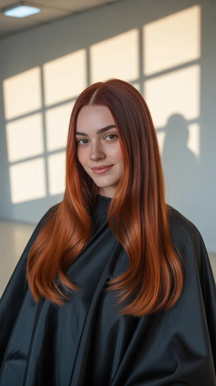 winter hair colors auburn 2025-2026 Sleek Auburn Shine
