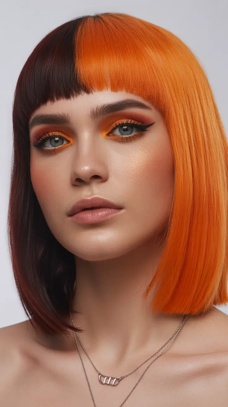 winter hair colors auburn 2025-2026 Split Auburn Bob with Bold Contrast