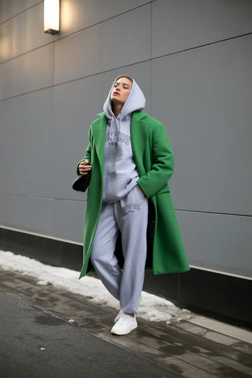 winter fashion outfits 2025-2026 Street-Smart in Emerald Layers