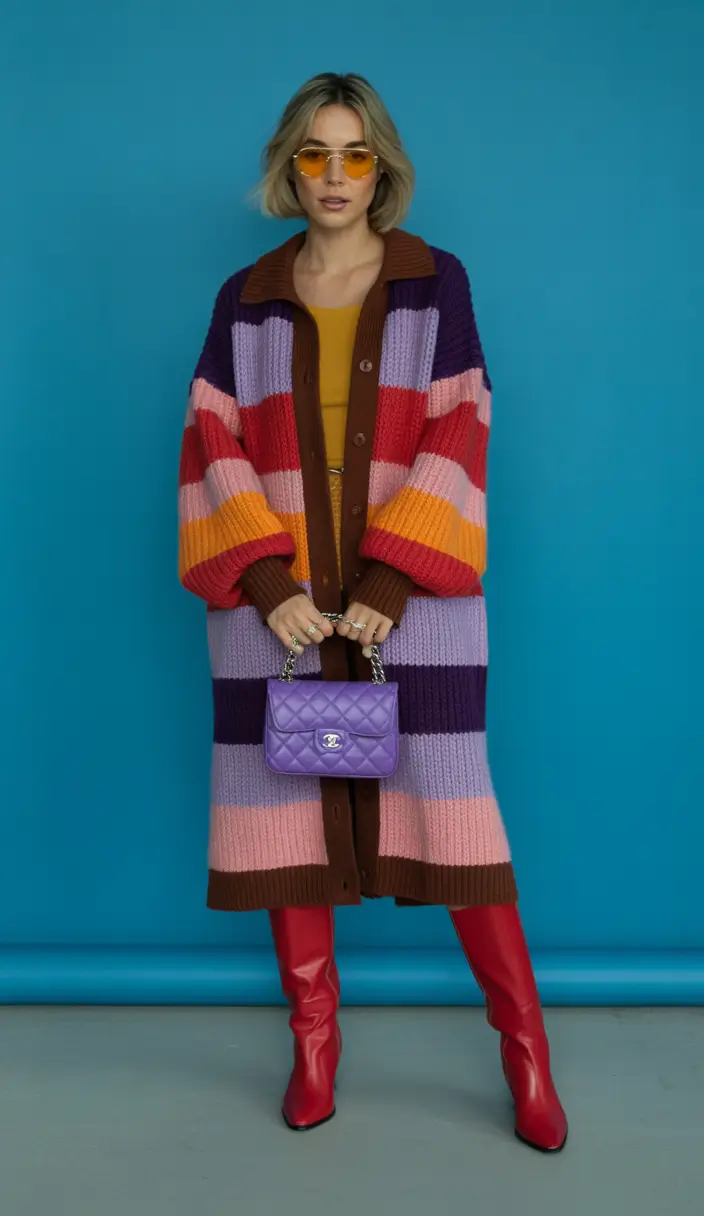 winter fashion outfits 2025-2026 Power Stripes and Pop Color