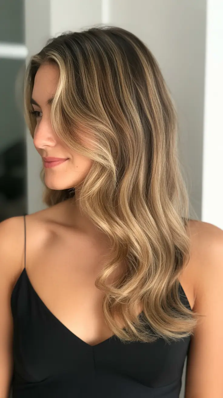 winter hair colors balayage 2025-2026 Golden Sand Waves