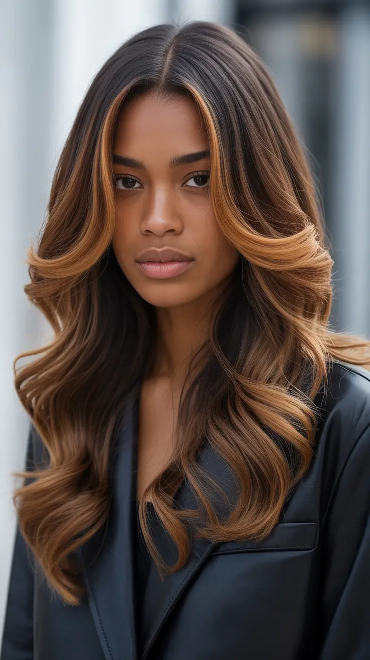 winter hair colors balayage 2025-2026 Deep Caramel Balayage Blend