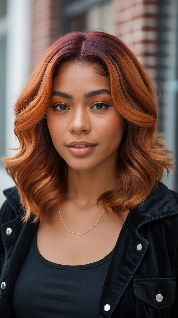 winter hair colors balayage 2025-2026 Spiced Cinnamon Waves