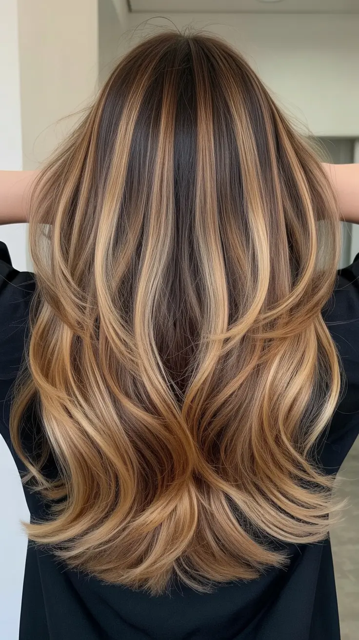 winter hair colors balayage 2025-2026 Golden Brunette Dimension