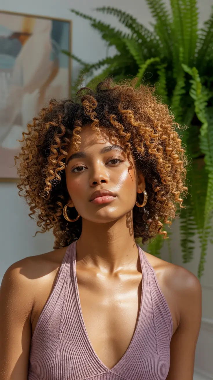 winter hair colors balayage 2025-2026 Curly Caramel Balayage Glow