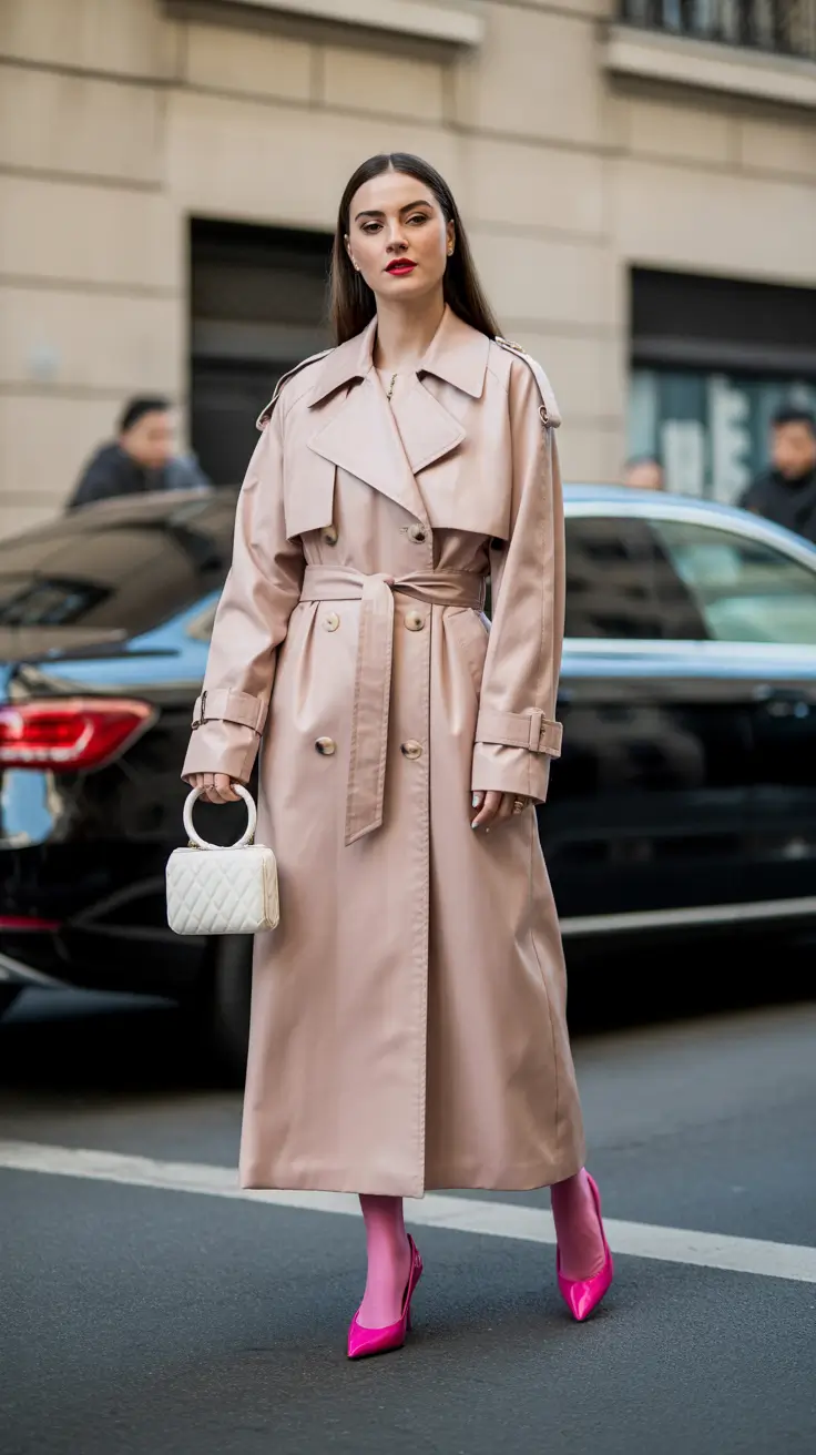 winter outfit inspo 2025-2026 Trench with a Pop of Pink