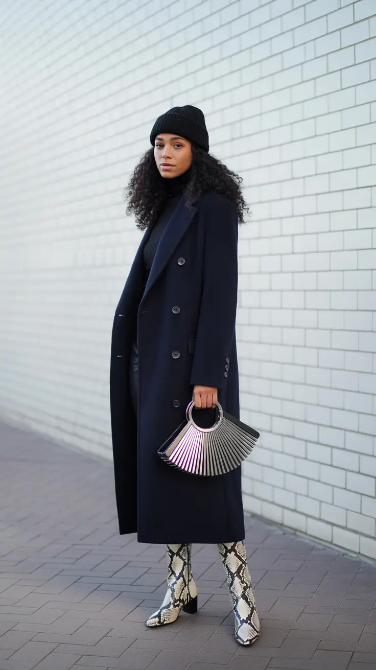 winter outfit inspo 2025-2026 Monochrome Drama Meets Statement Boots