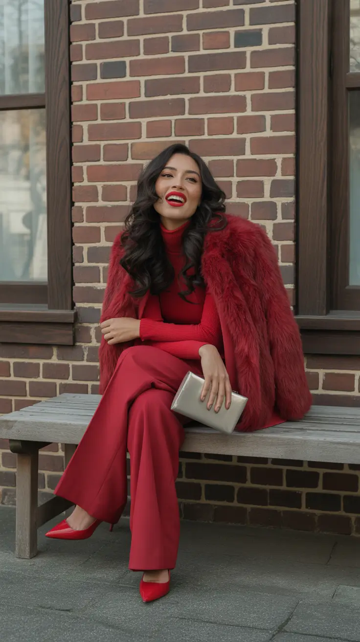 trendy winter outfits 2025/2026 Red Monochrome Power in the Winter Chill