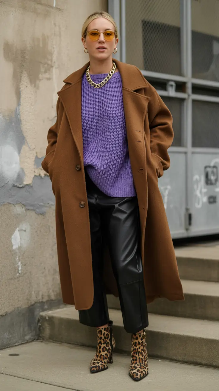 trendy winter outfits 2025/2026 Color Clash & Print Sass in the City
