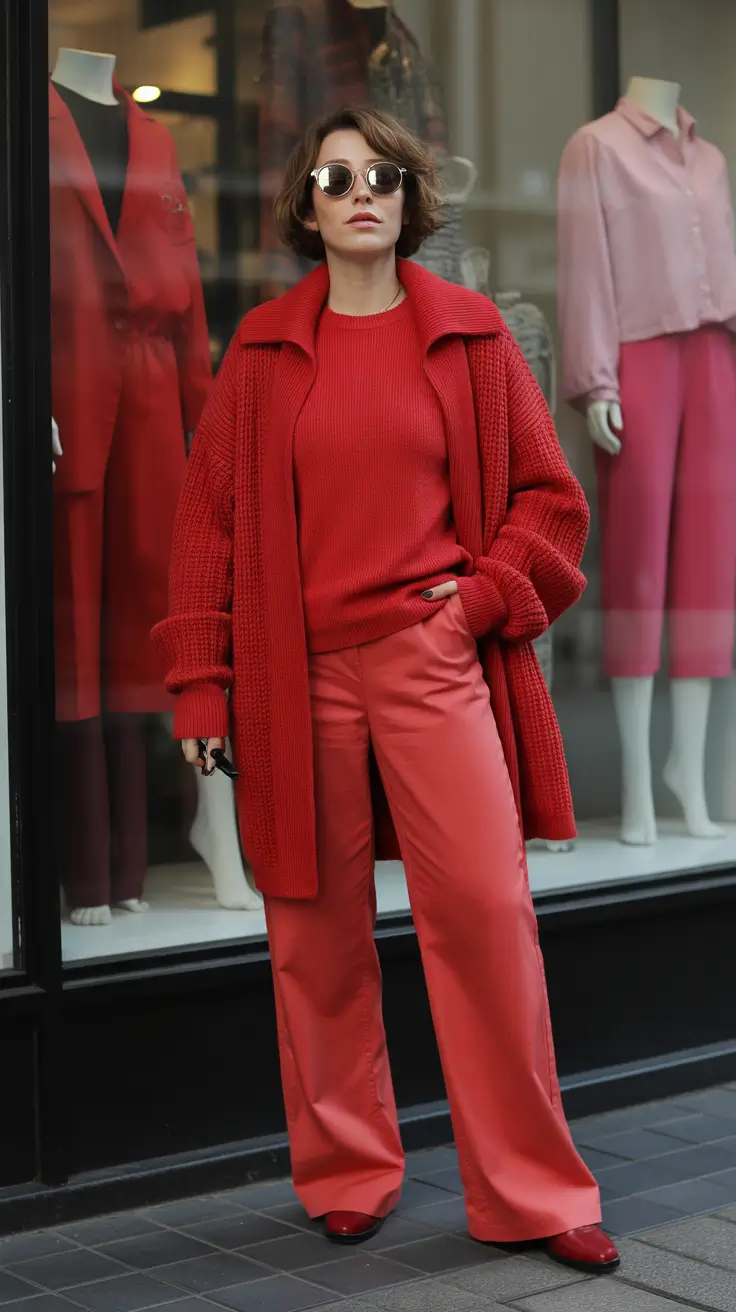 trendy winter outfits 2025/2026 Cozy Coral Monochrome with Depth