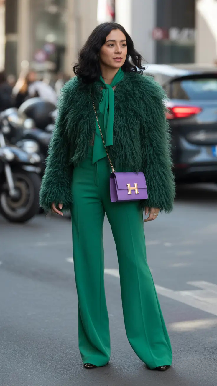 trendy winter outfits 2025/2026 Jewel-Tone Drama: Green Glam for Bold Days