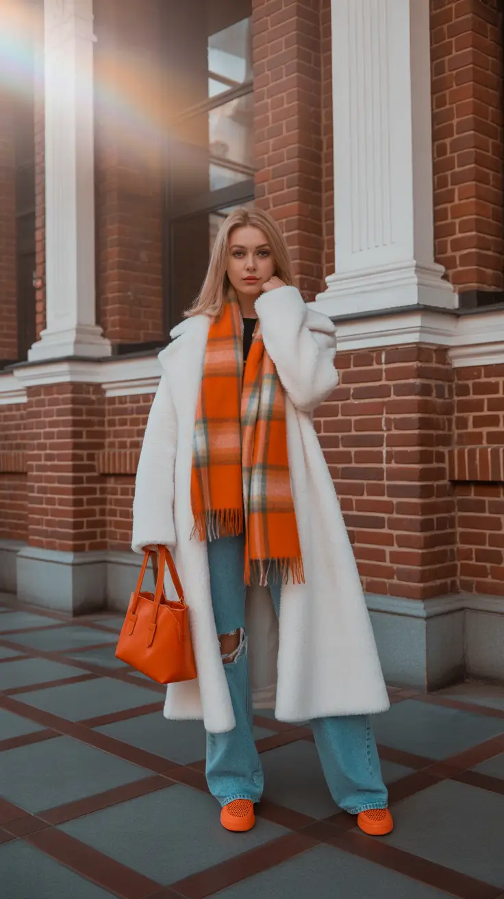 trendy winter outfits 2025/2026 Winter Whites with a Citrus Pop