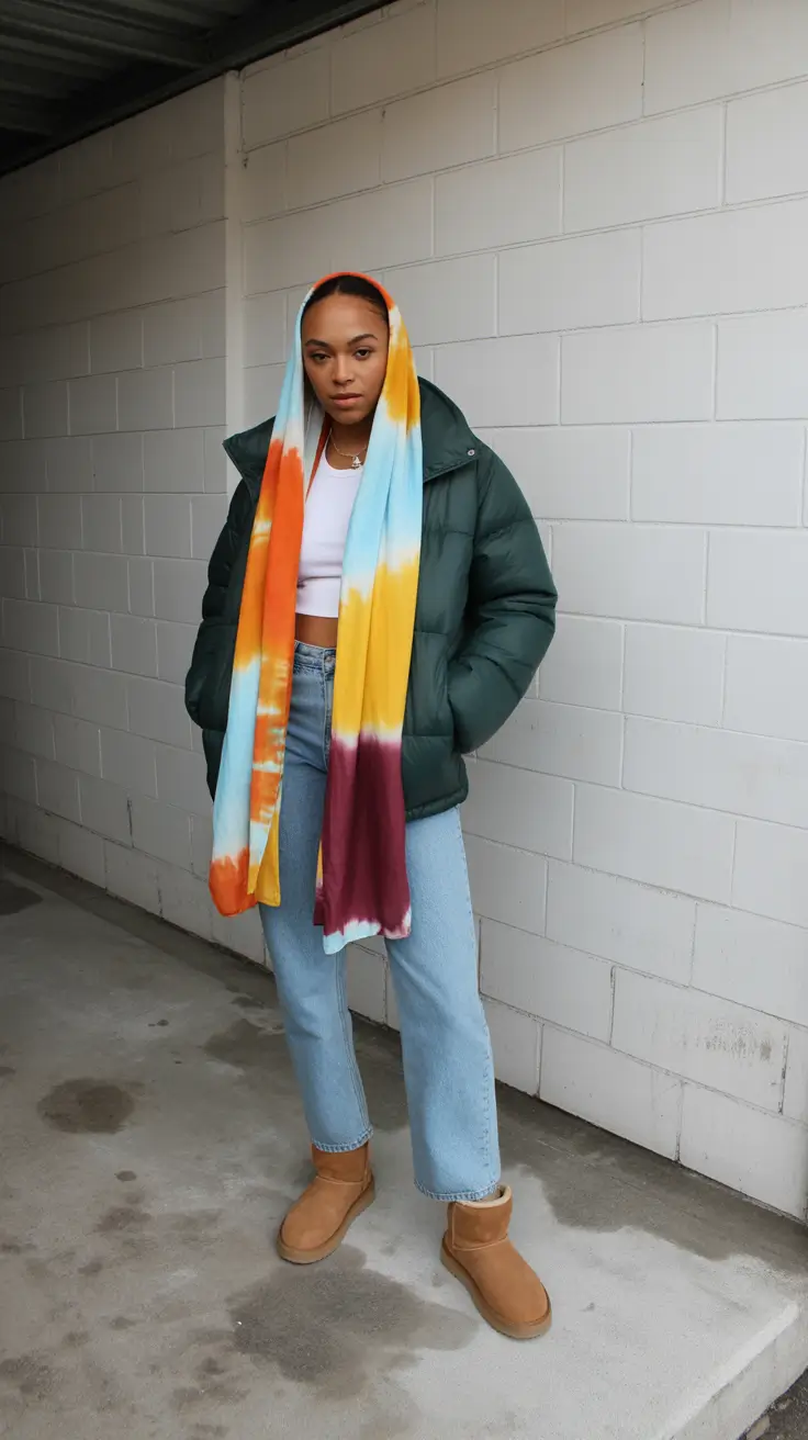trendy winter outfits 2025/2026 Urban Cozy with a Tie-Dye Twist