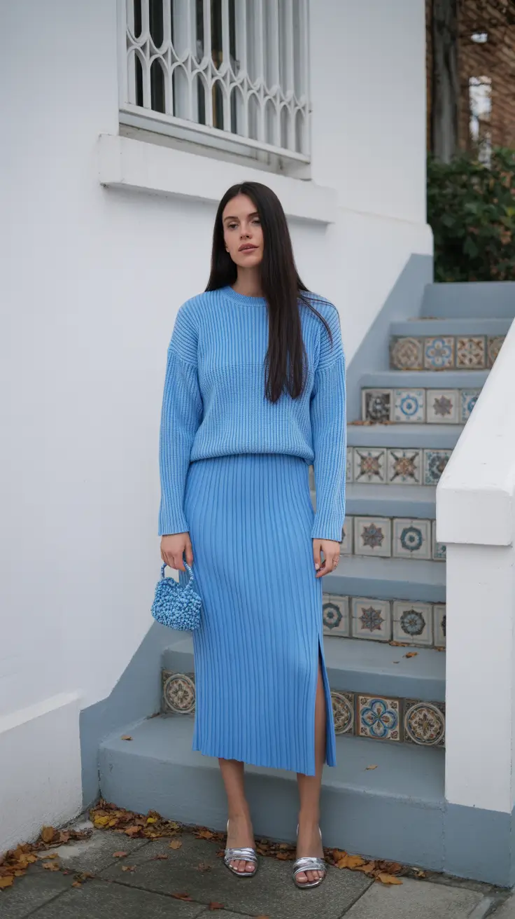 trendy winter outfits 2025/2026 Sky Blue Coquette for Snowy Sidewalks