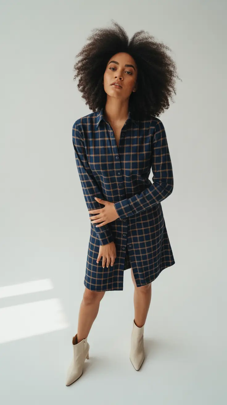 trendy winter outfits 2025/2026 Minimal Plaid Dress for Everyday Cool