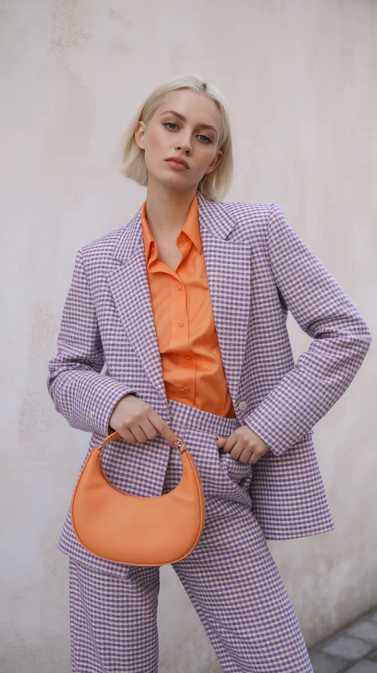 trendy winter outfits 2025/2026 Power Suit in Candy Color Blocking