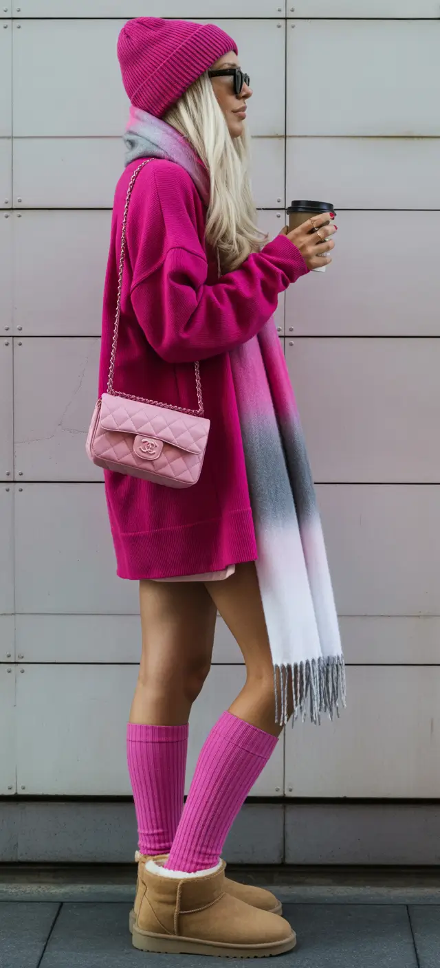 uggs outfit 2025 Street-Ready in Hot Pink and Cozy Layers