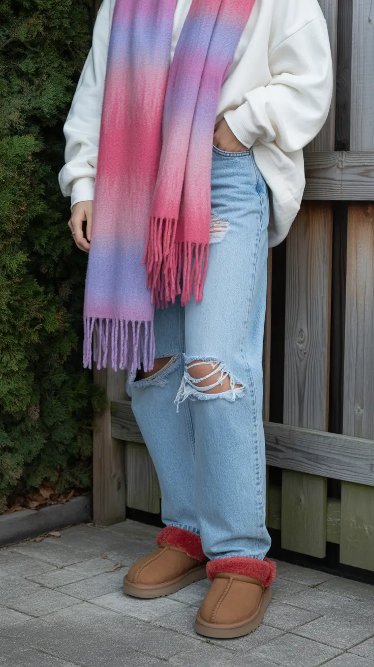 uggs outfit 2025 Cold-Weather Color Blocking with a Cozy Twist