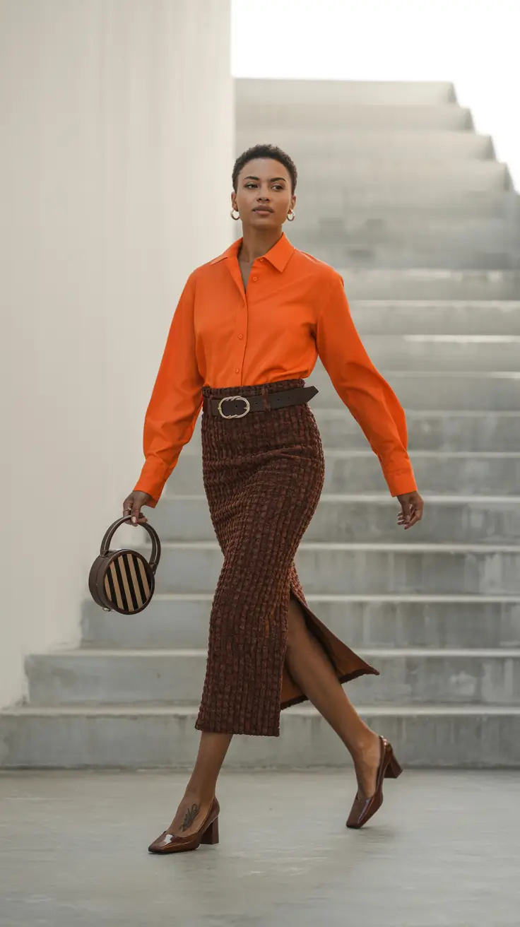 classy winter outfits 2025-2026 Burnt Spice and Textured Browns for Bold Winter Office Days