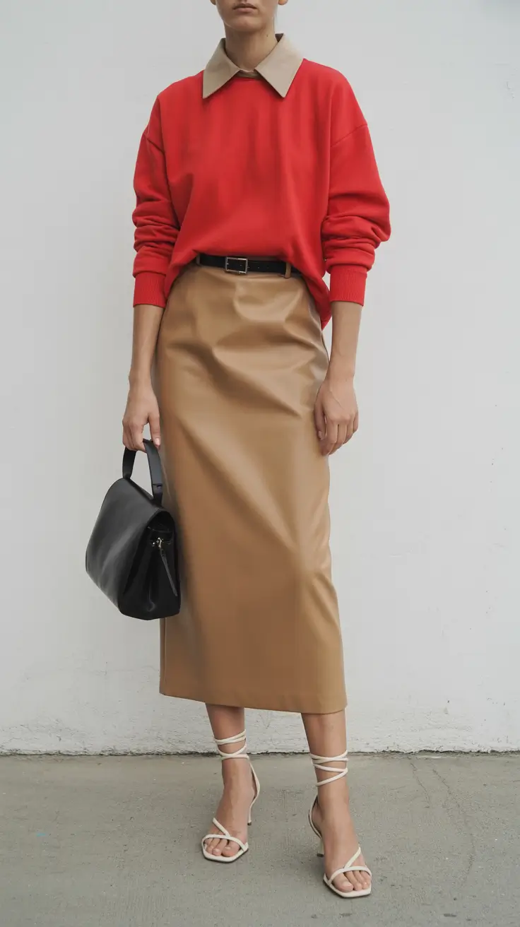 classy winter outfits 2025-2026 Leather Meets Sweatshirt: The Coolest Office Look You Didn’t Expect