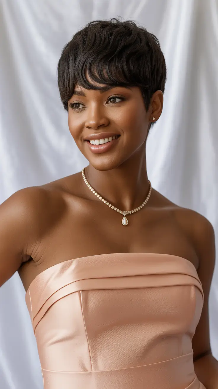 winter hair colors for black women 2025-2026 Chic Pixie with Soft Dark Layers