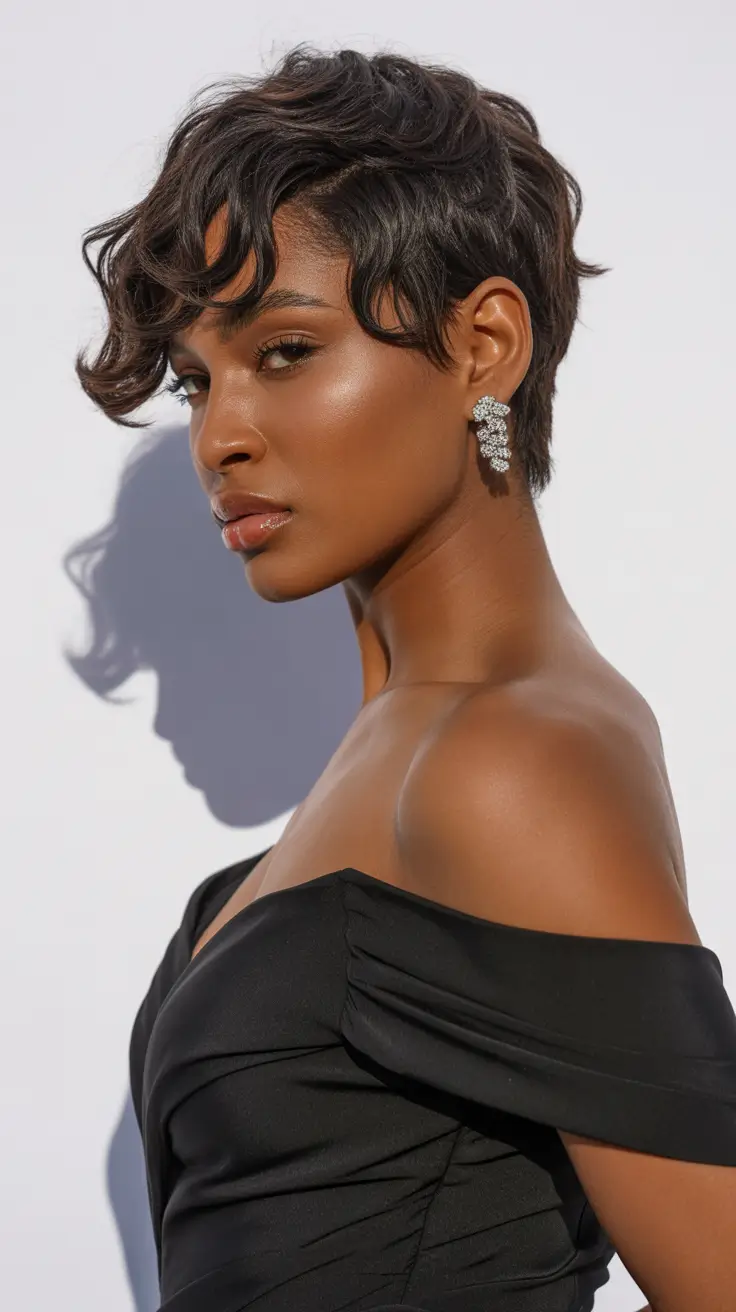 winter hair colors for black women 2025-2026 Chic Short Waves in Dark Espresso