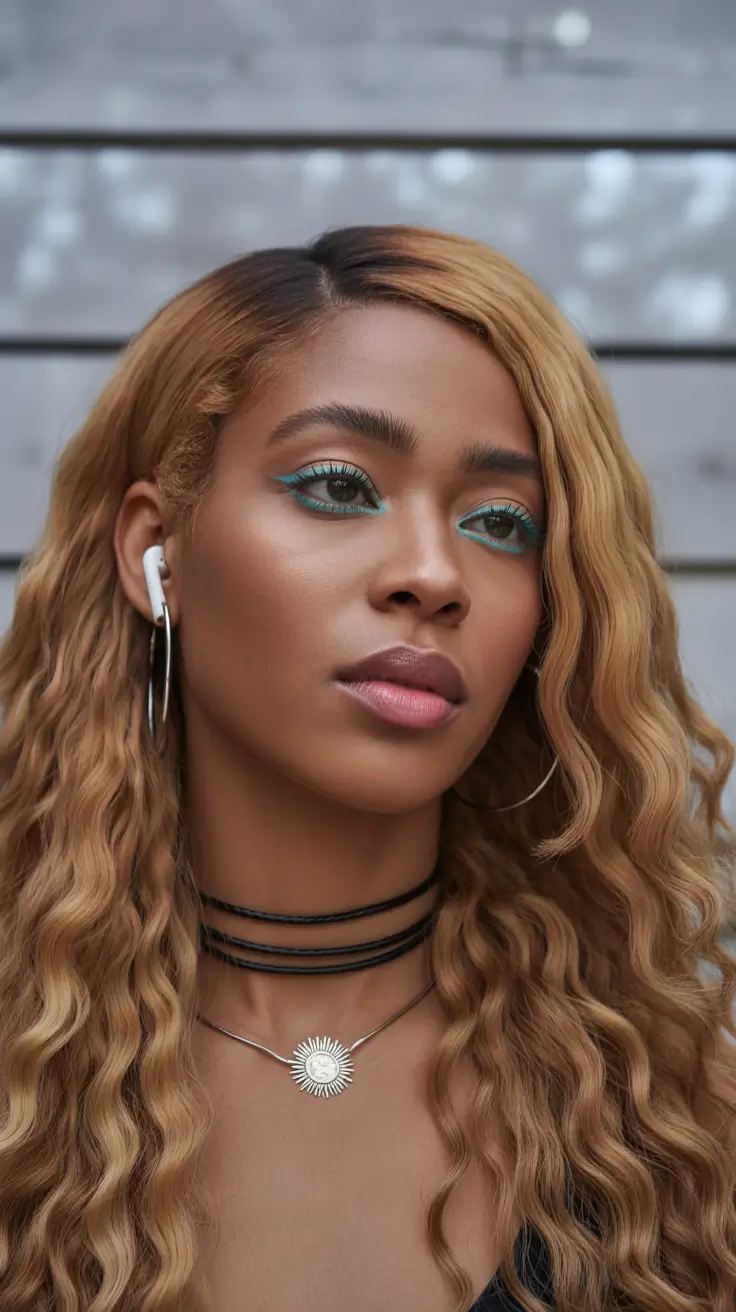 winter hair colors for black women 2025-2026 Golden Blonde Waves for Brown Skin